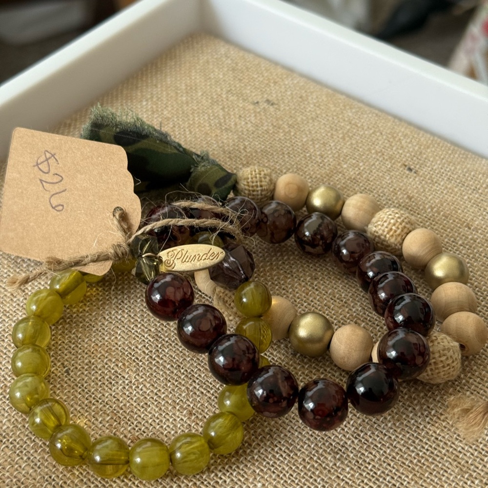Plunder Green and Brown Beaded Bracelet Set